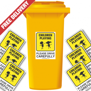 Children Playing Please Drive Slowly Speed Reduction Wheelie Bin Stickers